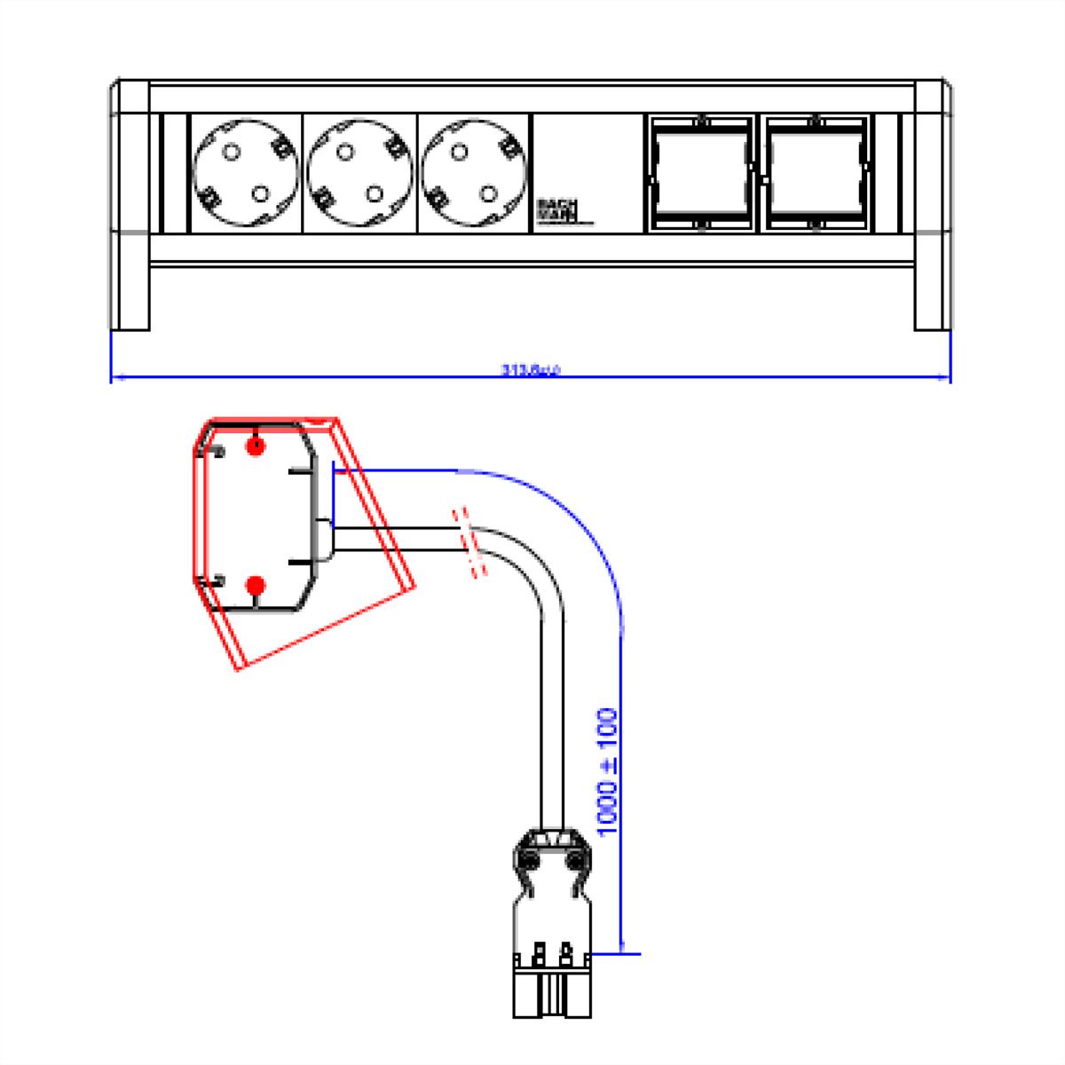 BACHMANN DESK 3xCEE7/3 sw 2xCM, 1m 3G1.5mm² GST18