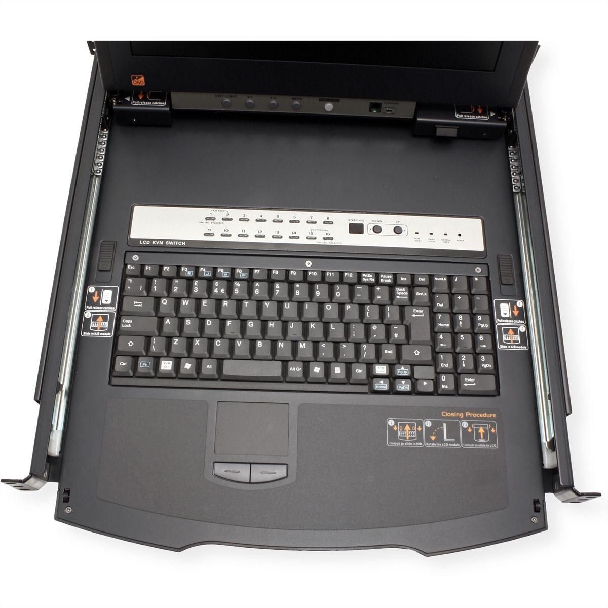 ATEN KL1516AiM KVM Over-IP Switch, 43cm TFT, VGA, PS/2-USB über Kat 5, 16 Ports, IT-Layout