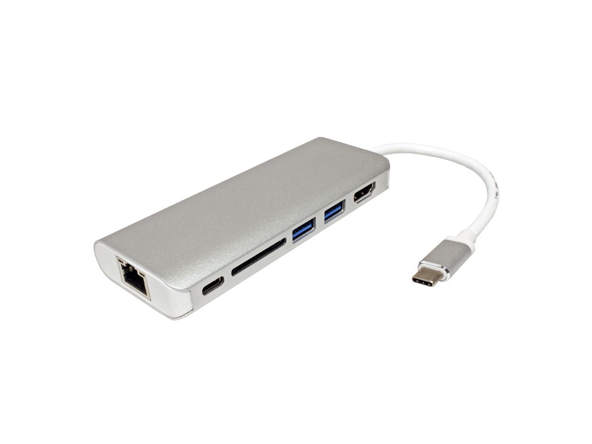 ROLINE USB Type C docking station, 4K HDMI, 2x USB 3.0 / USB 3.2 Gen 1 ports, 1x SD/MicroSD card reader, 1x USB Type C PD (Power Delivery) + Data, 1x Gigabit Ethernet