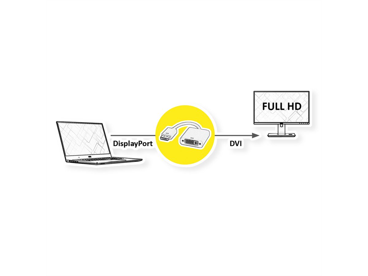 ROLINE DisplayPort/DVI Adapter, DP Male - DVI Female