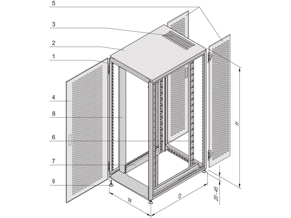 SCHROFF Varistar serverkast, RAL 7021, zij-aan-zij, 52 HE, 2450H, 600W, 1000D