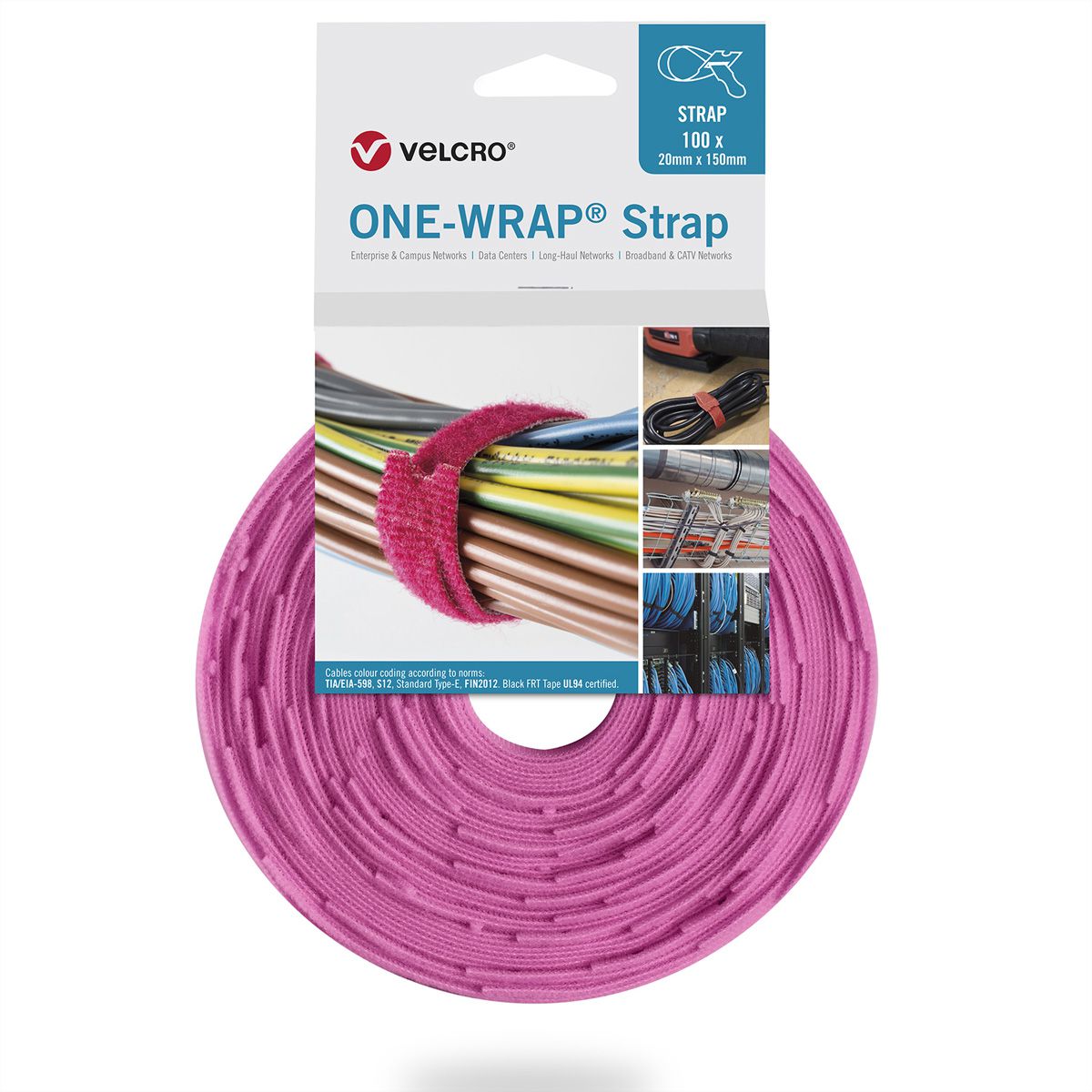 VELCRO® One Wrap® Bindband 20 mm x 230 mm, 100 stuks, roze