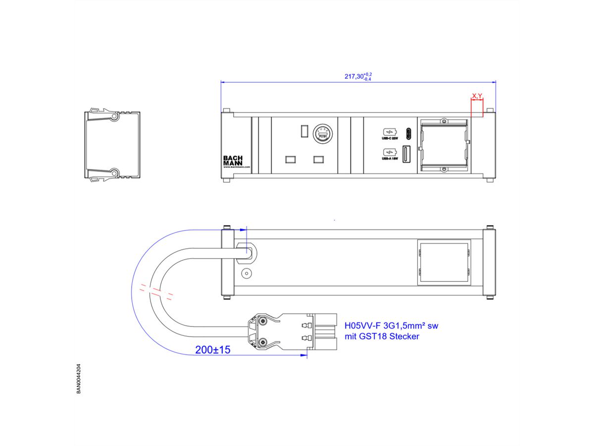 BACHMANN CONI 1xUK 1x USB A&C 22W, 1xCM 0.2m GST18 United Kingdom