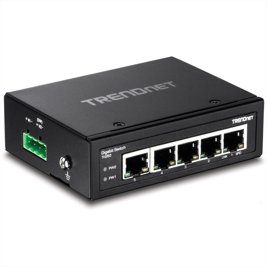 TRENDnet TI-G50 5-Port Industrial Gigabit Ethernet DIN-Rail Switch
