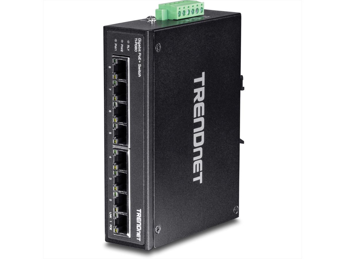 TRENDnet TI-PG80 8-Port Gehärteter Industrieller Gigabit PoE+ DIN-Rail Switch