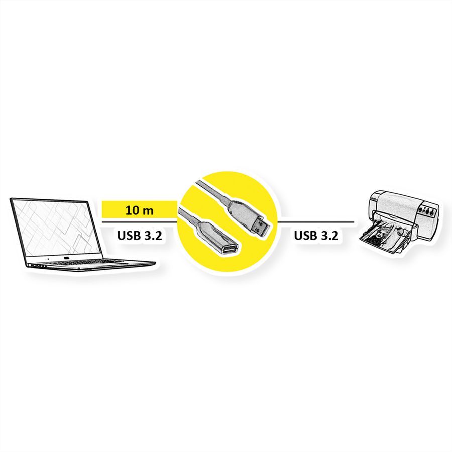 ROLINE Aktieve USB 3.2 Gen 1 verlengkabel, AOC, zwart, 10 m