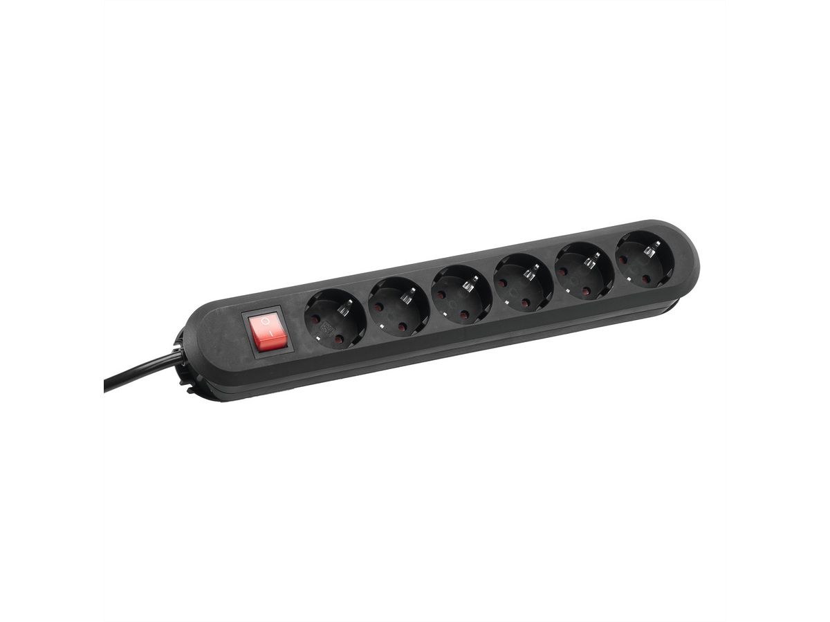 BACHMANN SMART stekkerdoos 6x geaard contact, met schakelaar, zwart, 5 m