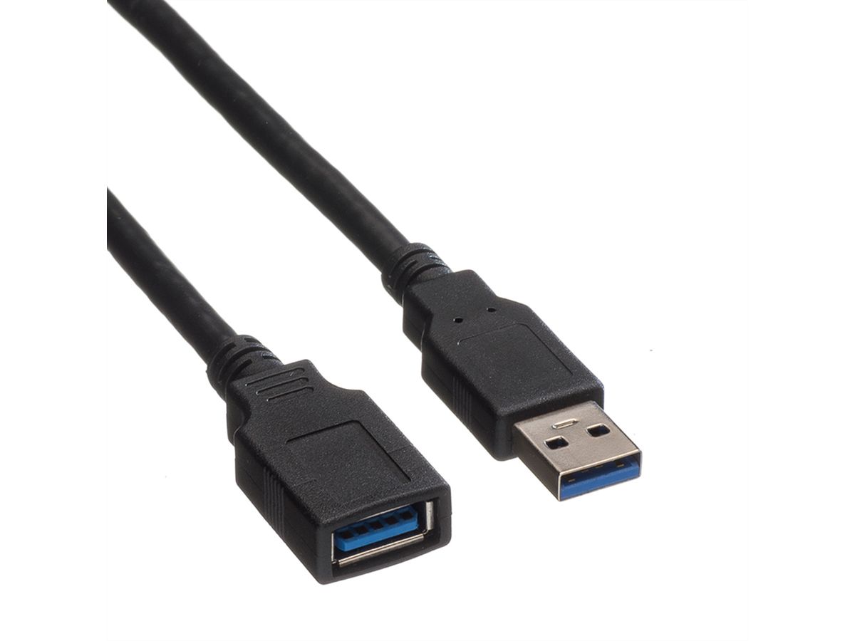 ROLINE USB 3.2 Gen 1 Kabel, type A-A, M/F, zwart, 0,8 m