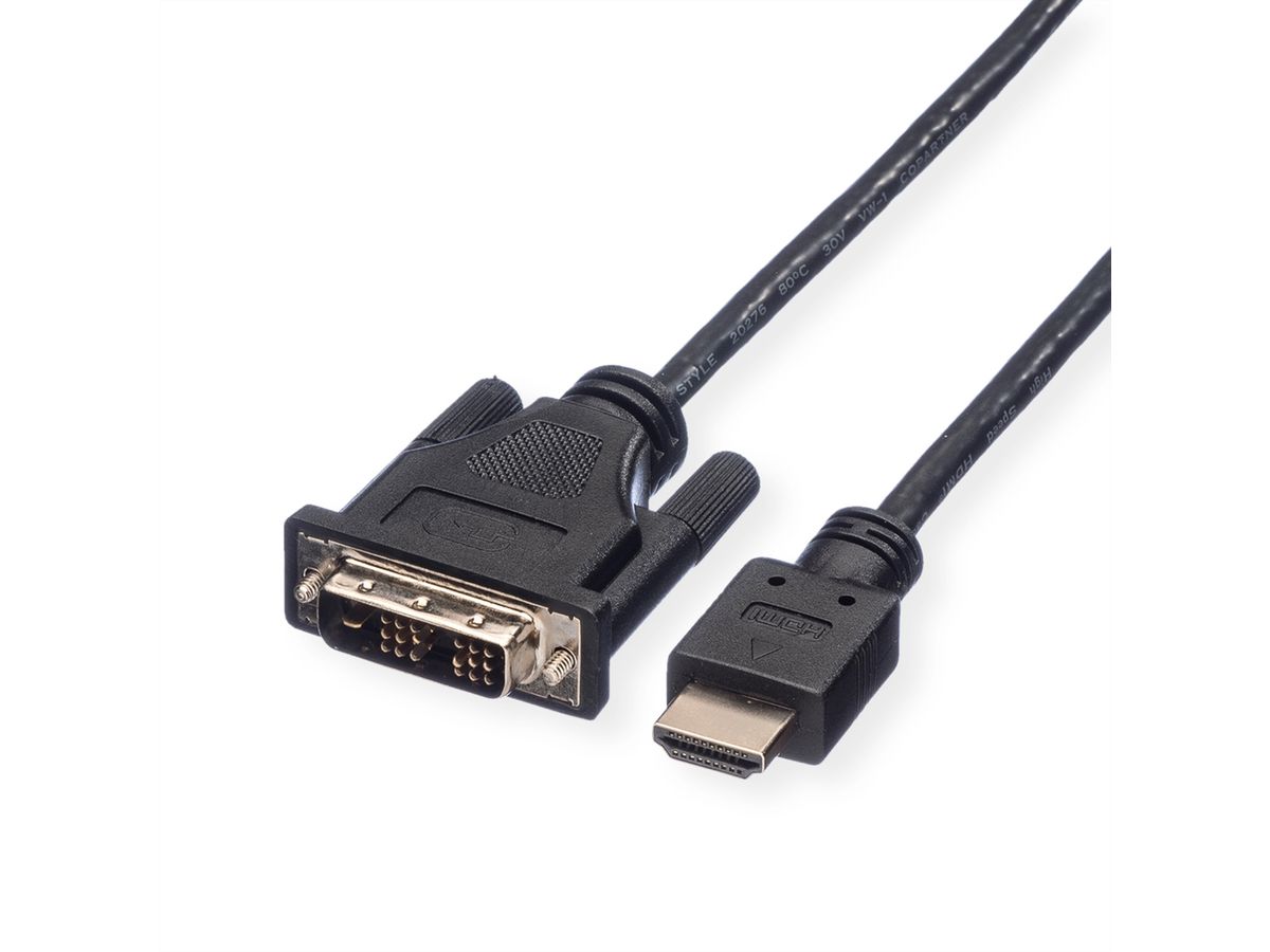 ROLINE DVI Cable, DVI (18+1) - HDMI, M/M, black, 1 m