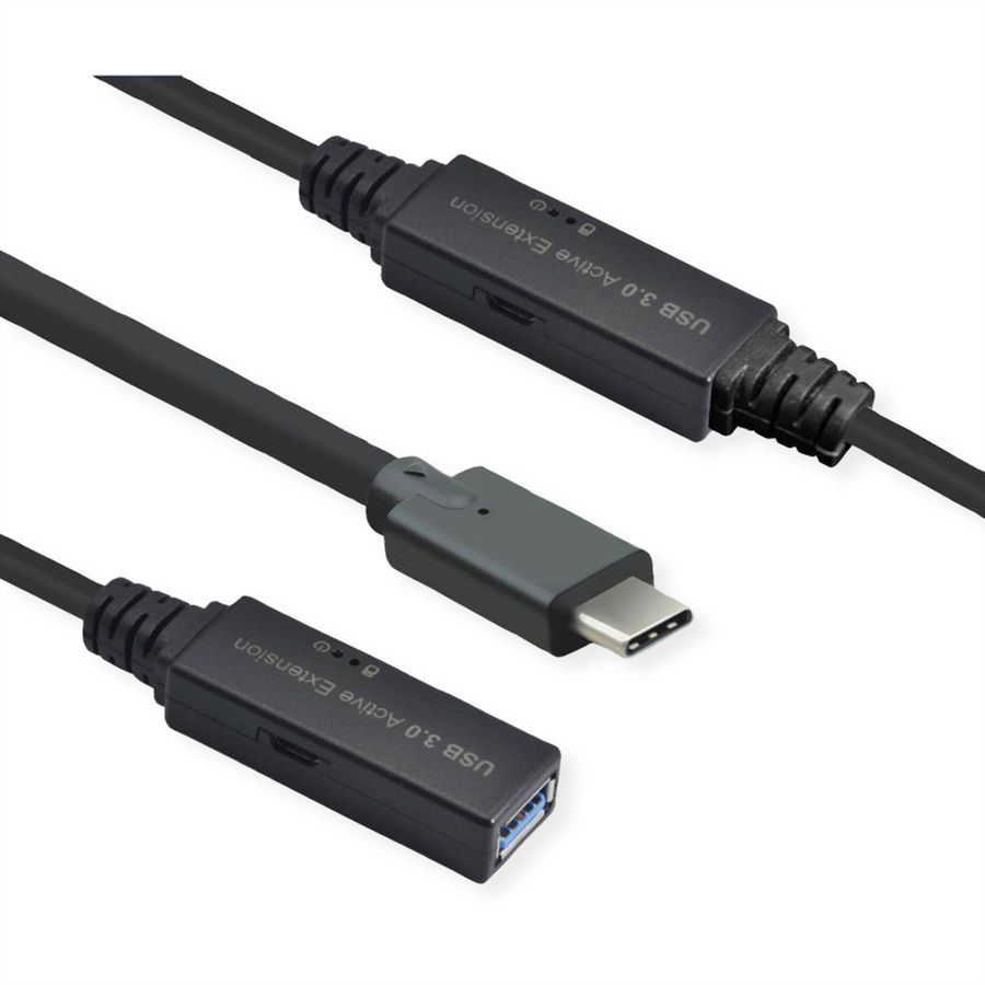 ROLINE USB 3.2 Gen 1 Actieve Repeater kabel, Type A - C, zwart, 10 m