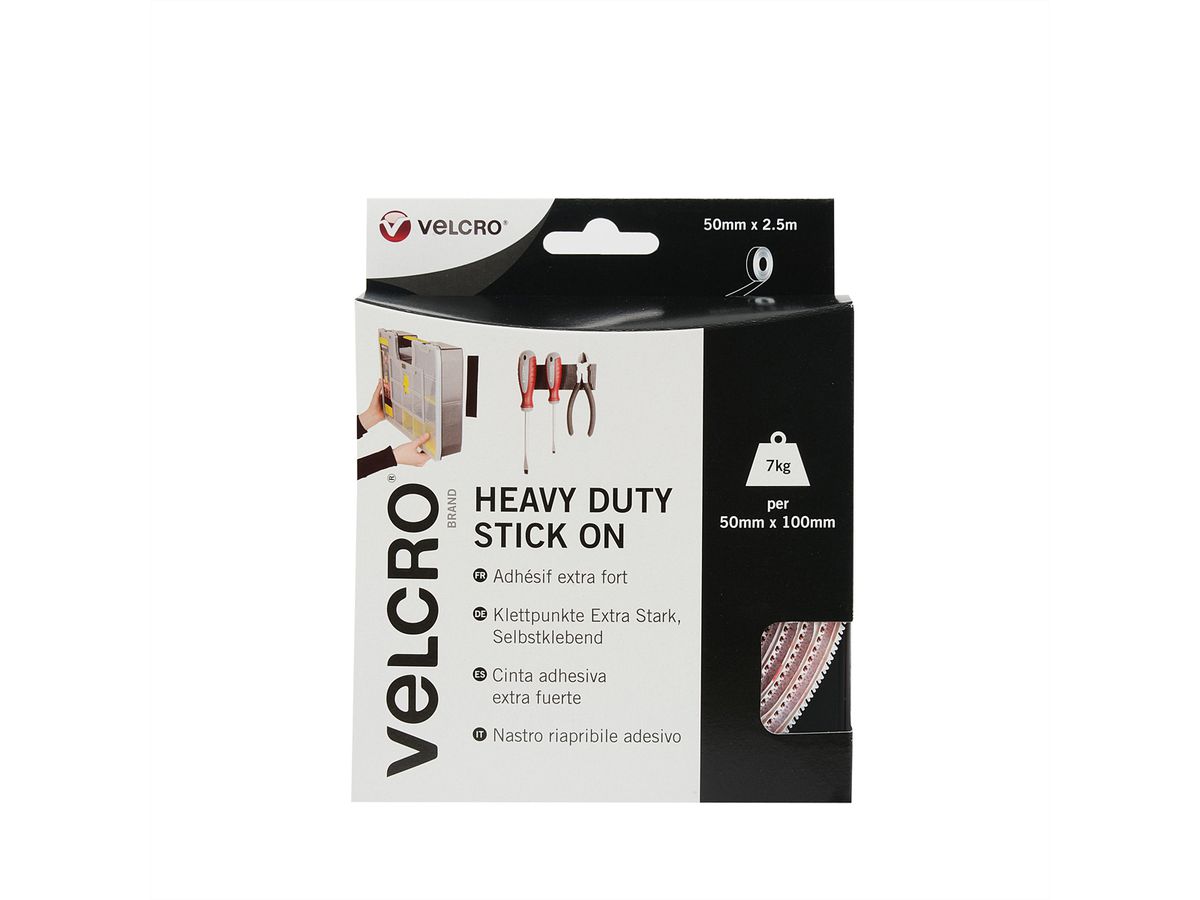 VELCRO® extra sterke zelfklevende klittenband met haak en lus 50 mm x 2,5m wit