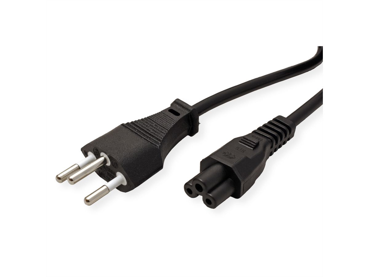 VALUE Notebook Power Cable, (T12/C5), 3pole (Swiss Version), black, 1 m