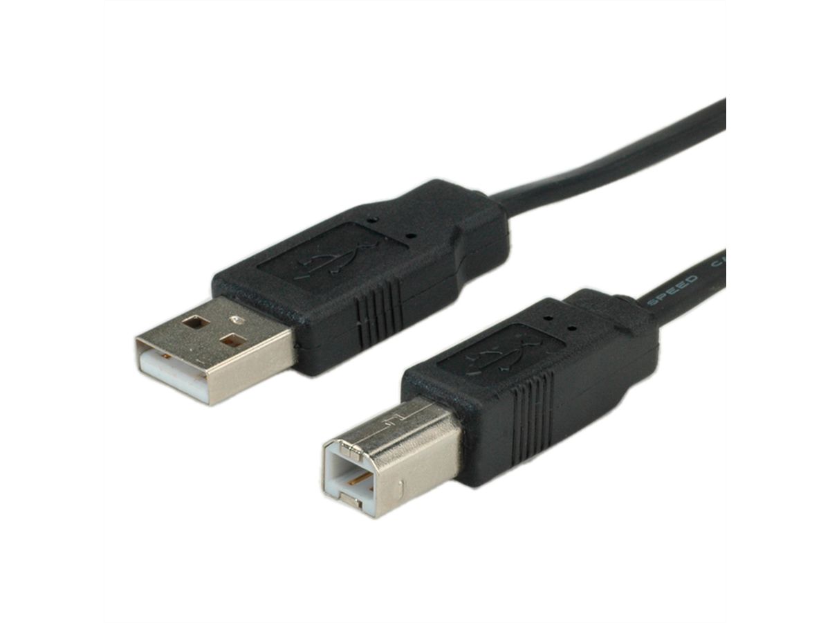 ROLINE USB 2.0 Flat Cable, type A-B, black, 0.8 m