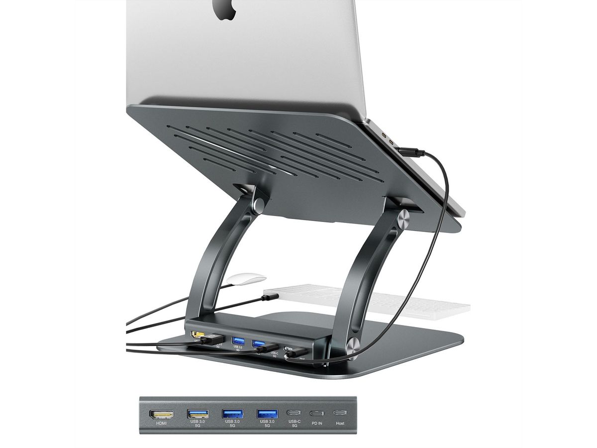 EXSYS EX-1224HM Laptopständer mit abnehmbarer 7 in 1 USB-C Dockingstation