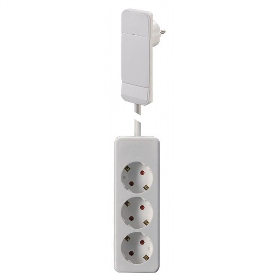 BACHMANN SmartPlug flat plug, with 3x socket strip with earthing contact, white, 1.6 m