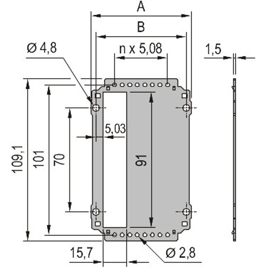 SCHROFF-frame insteekmodule achterpaneel met uitsparing voor een connector, 3 HE, 8 PK