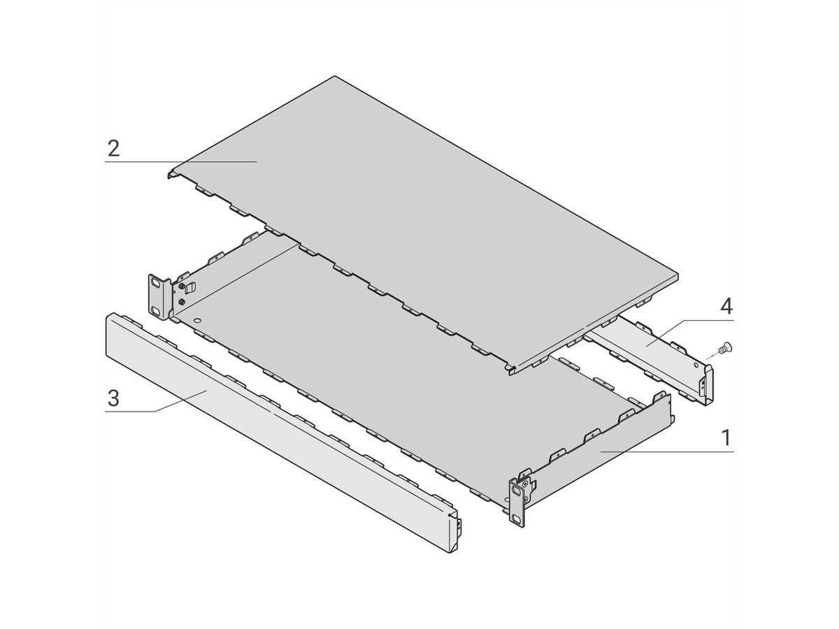 SCHROFF 19" rekgemonteerd chassis, niet geperforeerd, 1 HE, 84 PK, 310 mm