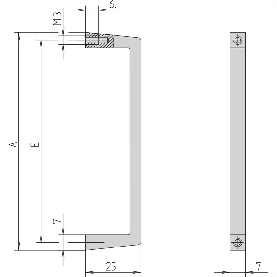 SCHROFF Voorste handgreep, breedte 7 mm, hoogte 48 mm