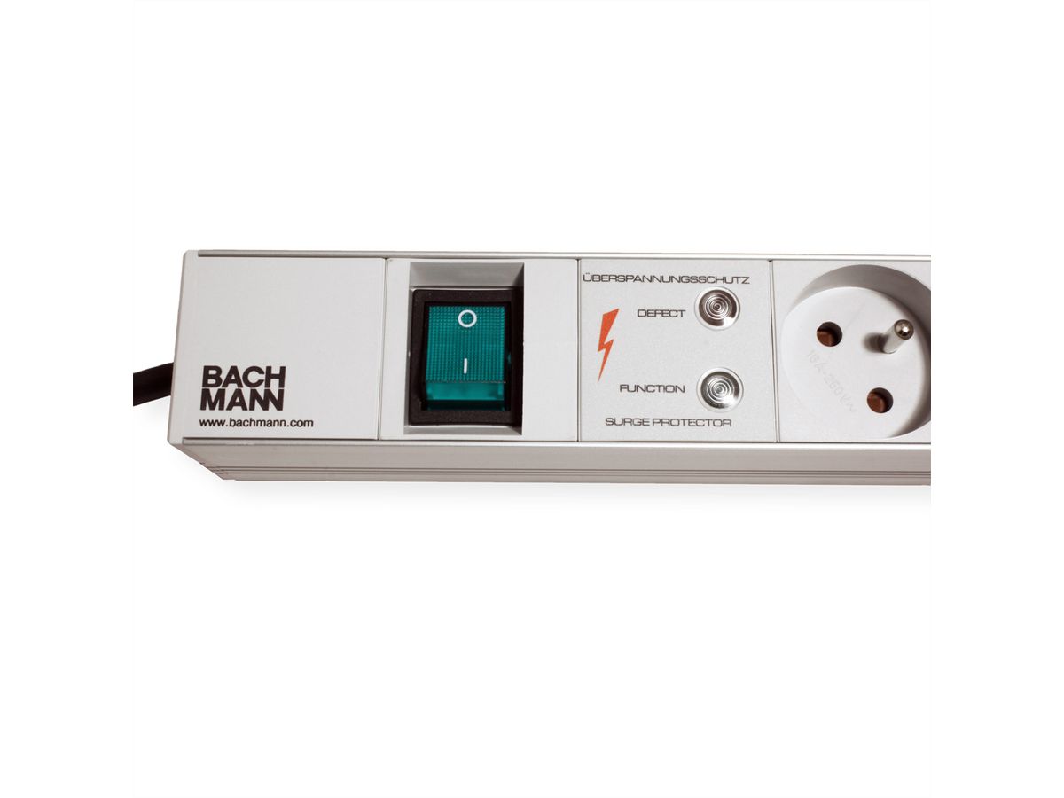 BACHMANN 19"-Steckdosenleiste 1HE 7xUTE 1xSchalter 1xSPD, 2 m
