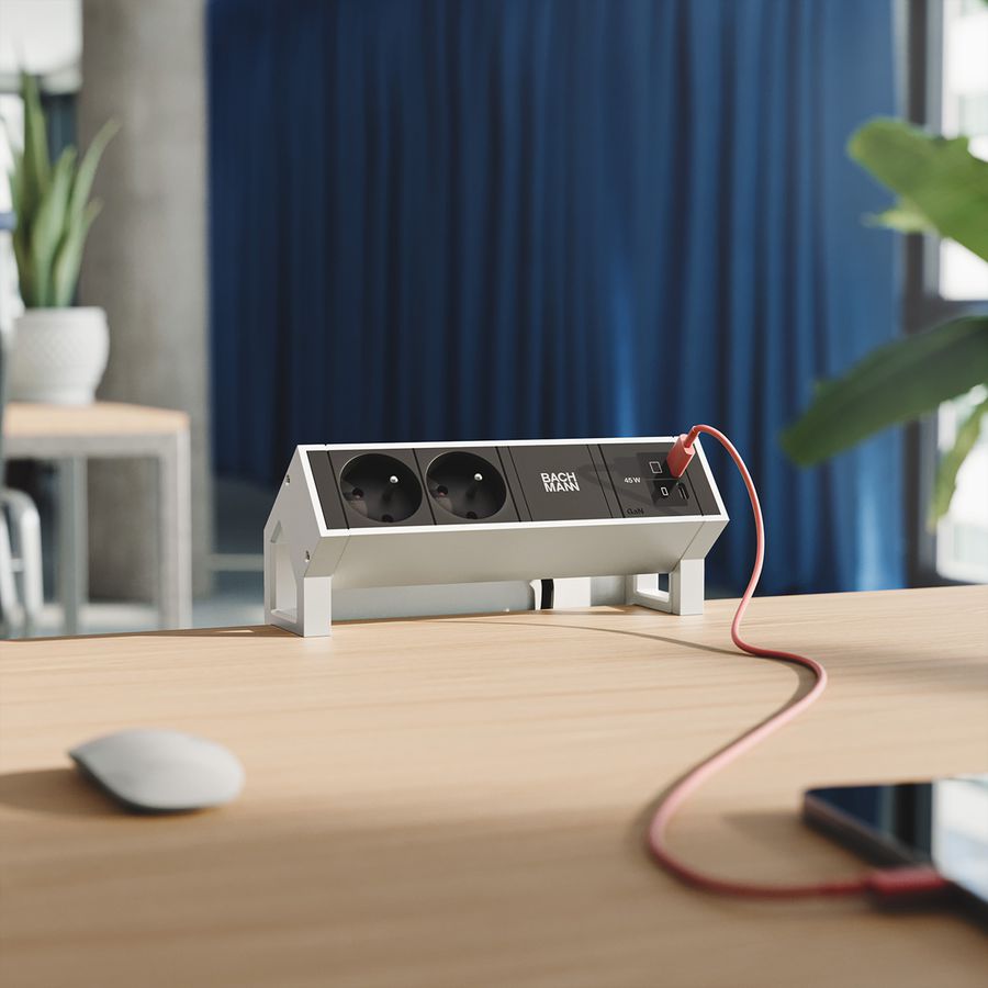 BACHMANN DESK2 2xUTE 1xUSB C/C 45W, L=0,2m INOX