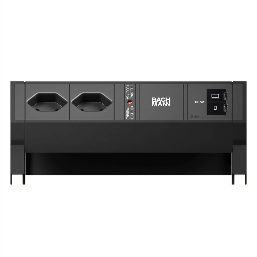 BACHMANN DESK2 2xCH 90° 1xUSB C/C 65W, L=0.2m RAL9005