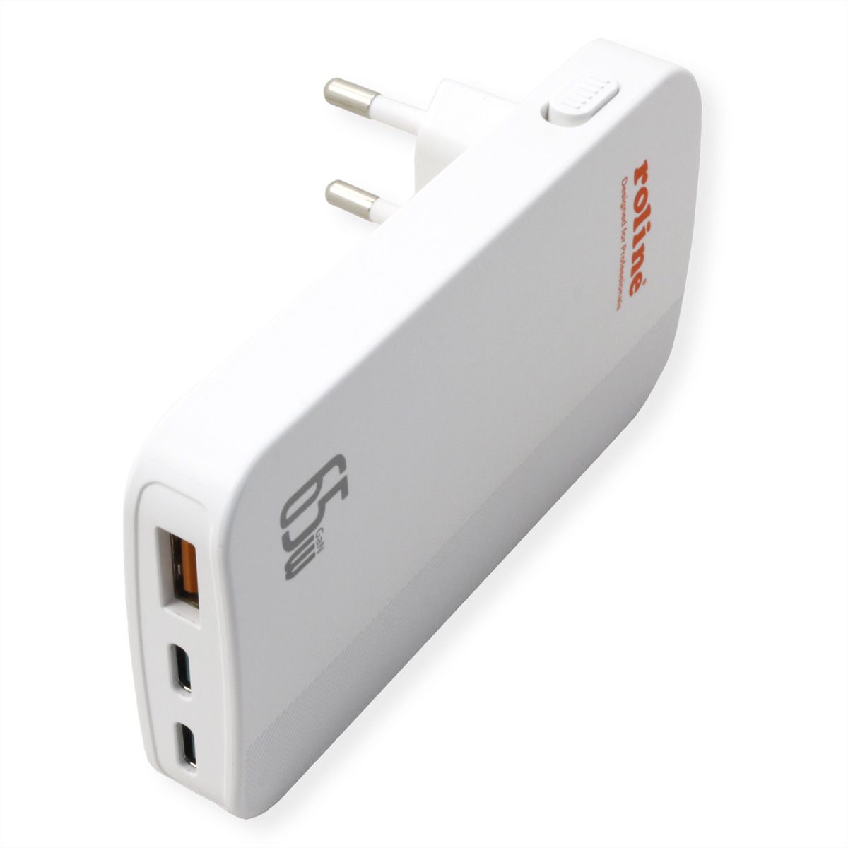 ROLINE USB-oplader, slank, met inklapbare eurostekker, 65 W
