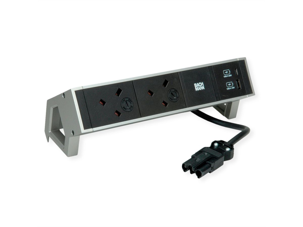BACHMANN DESK2 2xUK 1xUSB A/C 22W, 0.2m GST18 INOX United Kingdom