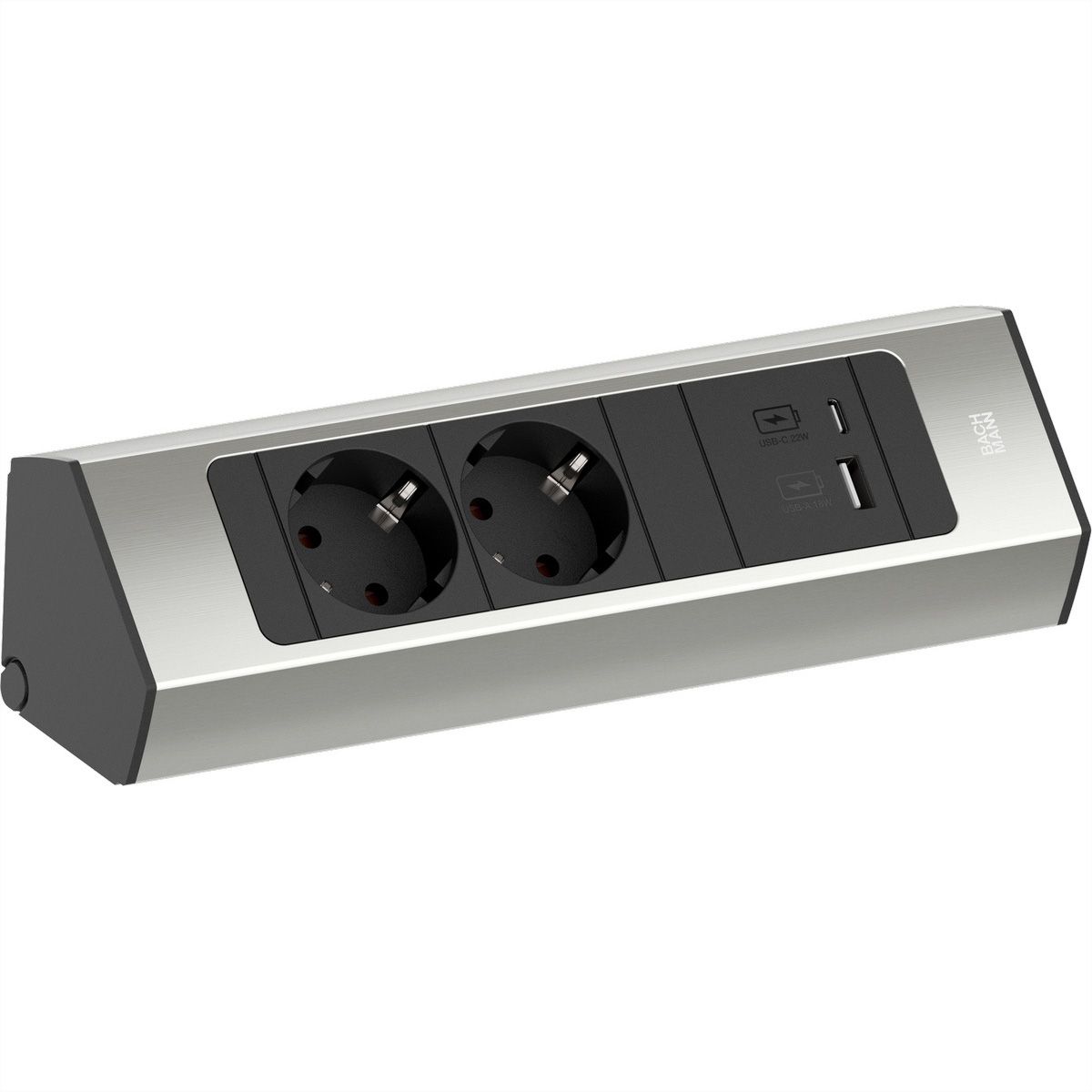 BACHMANN CASIA 2 2xCEE7/3 1xUSB A/C 22W 2,0m AEH roestvrij staal look
