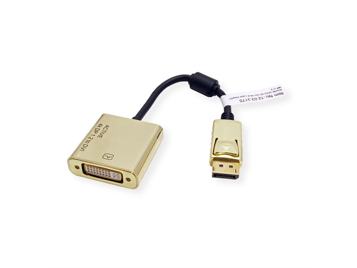 ROLINE GOLD 4K DisplayPort/DVI Adapter, Actief, v1.2, DP Male - DVI Female