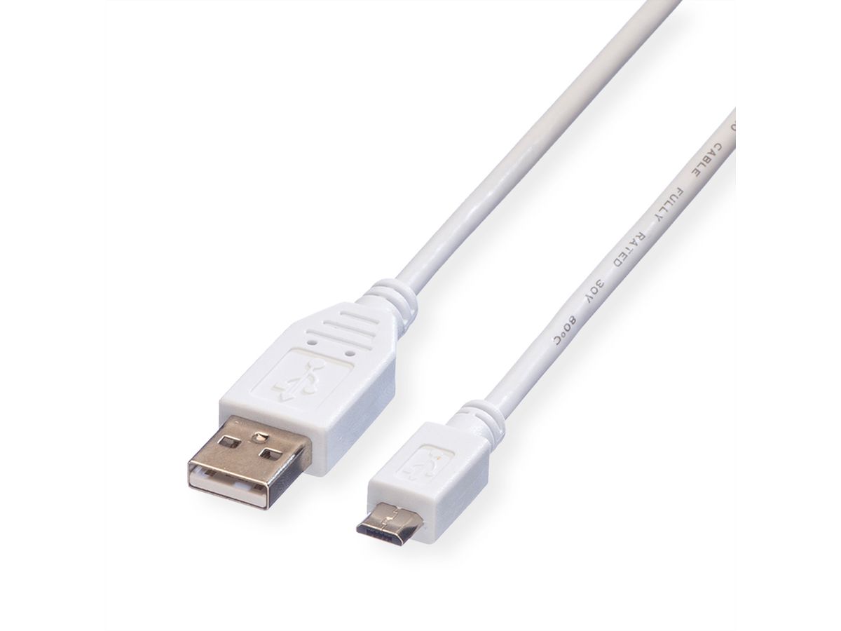 VALUE USB 2.0 Kabel, USB A Male - Micro USB B Male, wit, 0,15 m