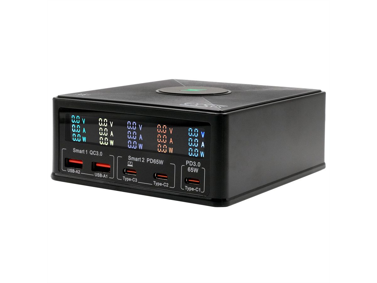 EXSYS EX-1106 Multiport High Power Charger mit QI 15W und USB-C PD mit max. 160W