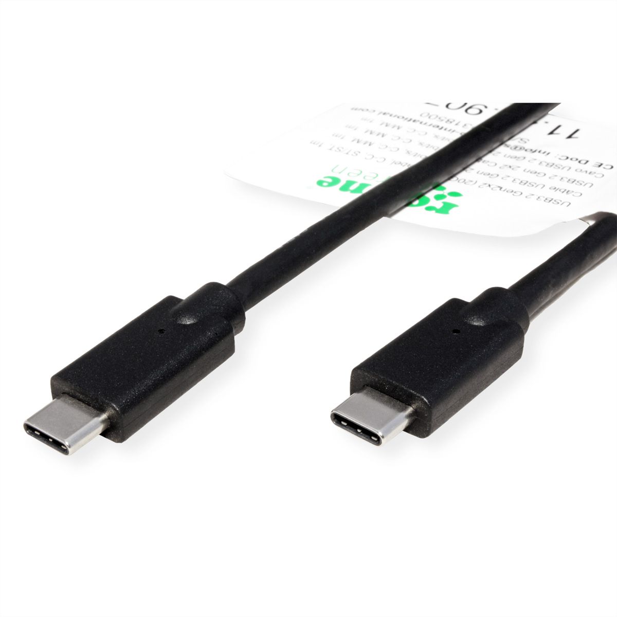 ROLINE GREEN USB 3.2 Gen 2x2 Cable, PD, C-C, M/M, 4K UHD-1, 20Gbit/s, Emark, 100W, black, 0.5 m