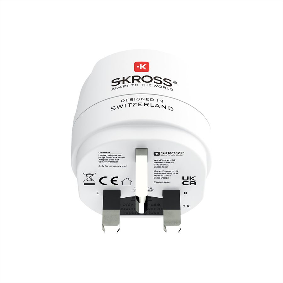 Skross Europe to UK Travel Adapter, for 2- and 3-pole devices