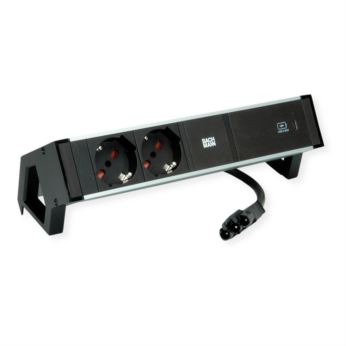 BACHMANN DESK2 ALU ZWART 2xP40, 1xUSBC 60W 0,2m GST18 Italië