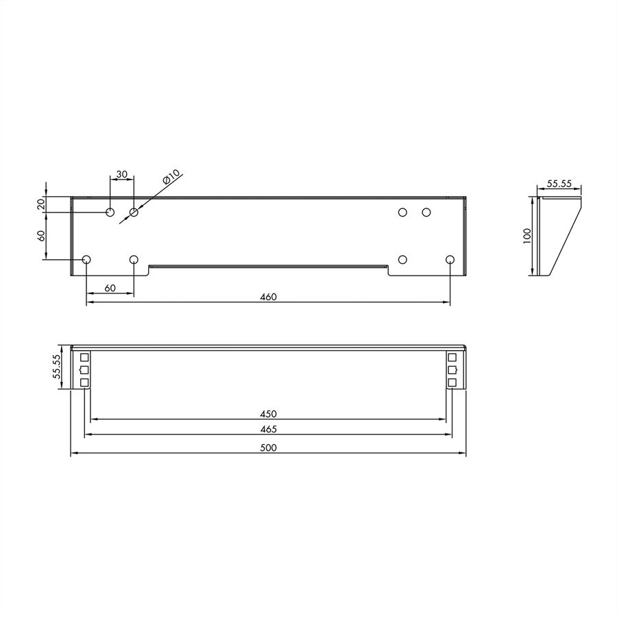 19" wand-/ondersteuningsbeugel, 1 HE, zwart