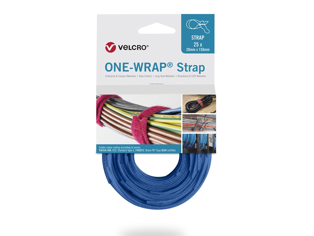 VELCRO® One Wrap® Bindband 20 mm x 150 mm, 25 stuks, blauw
