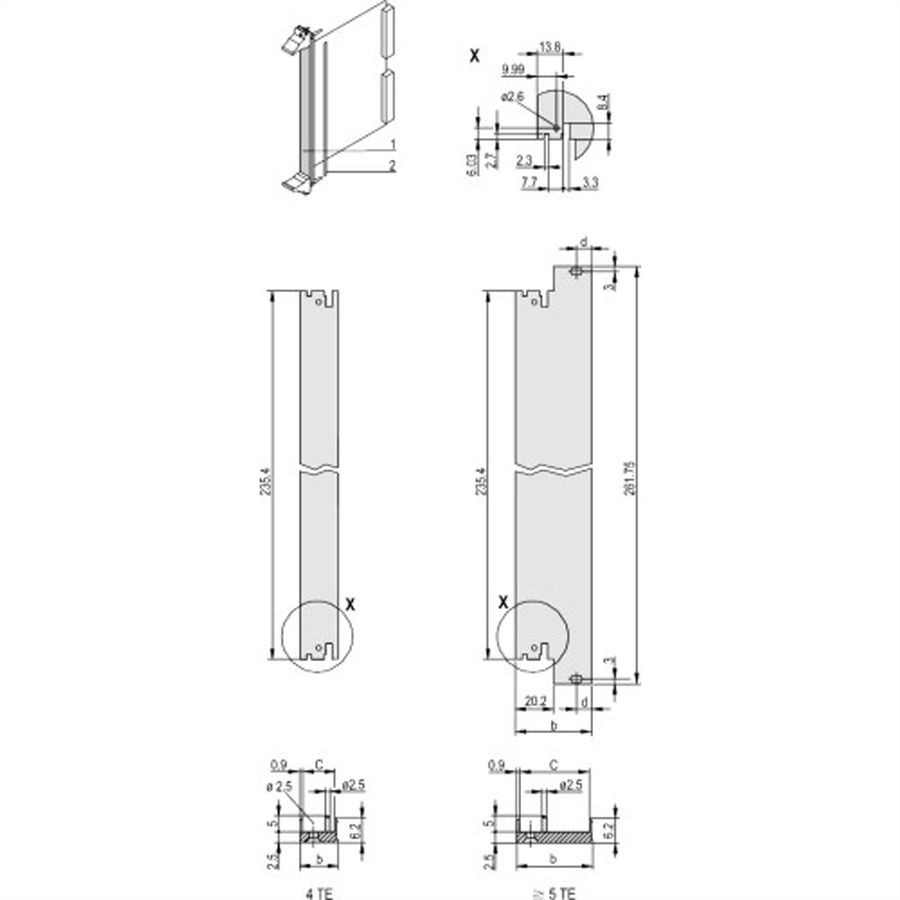 SCHROFF Plug-In Unit U-Profile Front Panel for IEL, IET, Type 2 Handle, 6 U, 10 HP, 2.5 mm, Al, Front Anodized, Rear Conductive