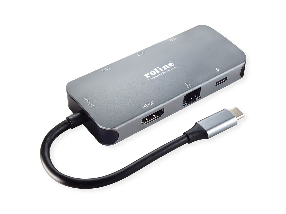ROLINE USB 3.2 Gen 2 Type C Multiport Docking Station, 4K HDMI, 2x USB 3.2 Gen 2, 1x USB Type C PD (Power Delivery), 1x Gigabit Ethernet