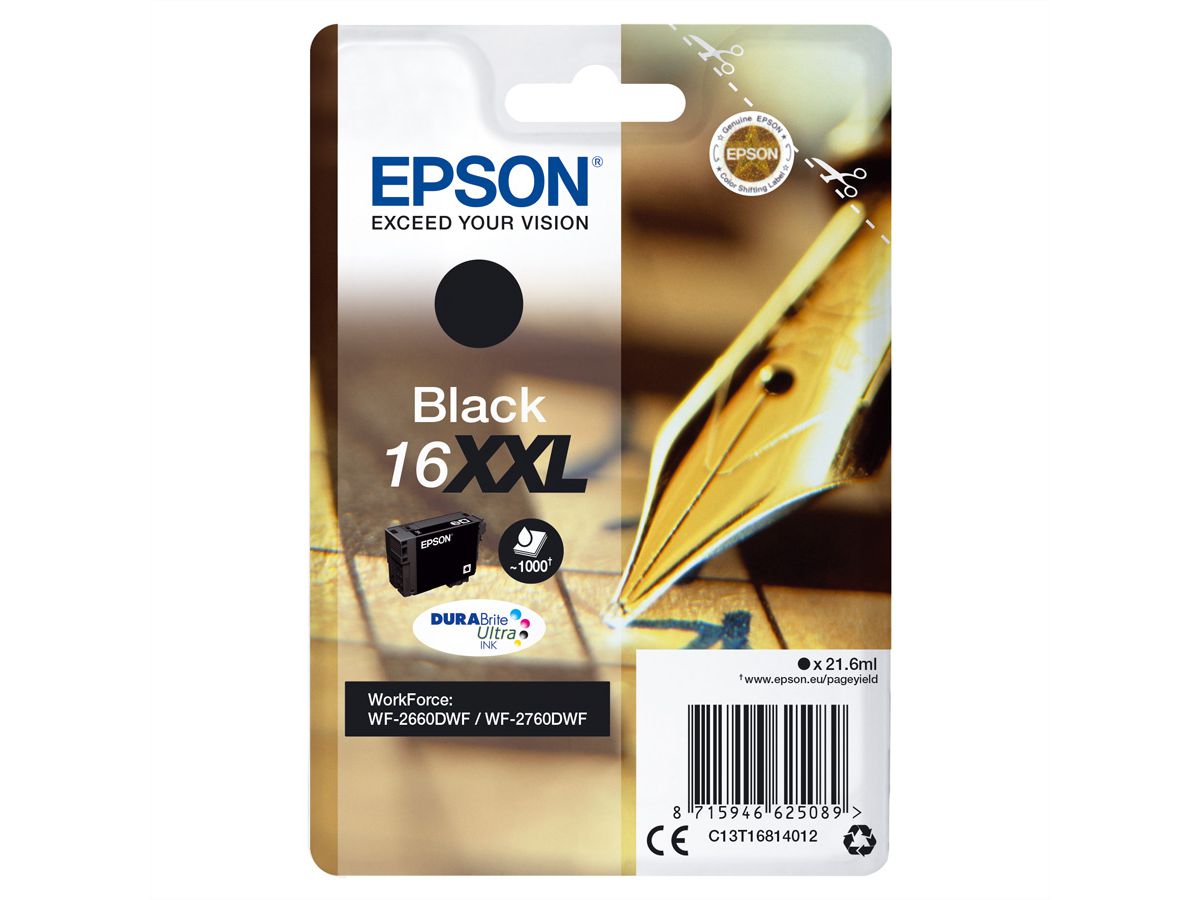 Epson 16XXL - Druckerpatrone - Größe XL - 1 x Schwarz - 1.000 Seiten, für WorkForce WF-2010W, WF-2510WF, WF-2520NF, WF-2530WF, WF-2540WF