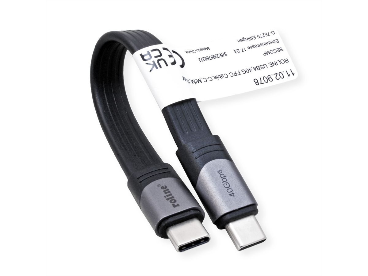 ROLINE USB4 Gen3x2 Cable, PD (Power Delivery) 20V5A, with Emark, C-C, M/M, black, 15 cm