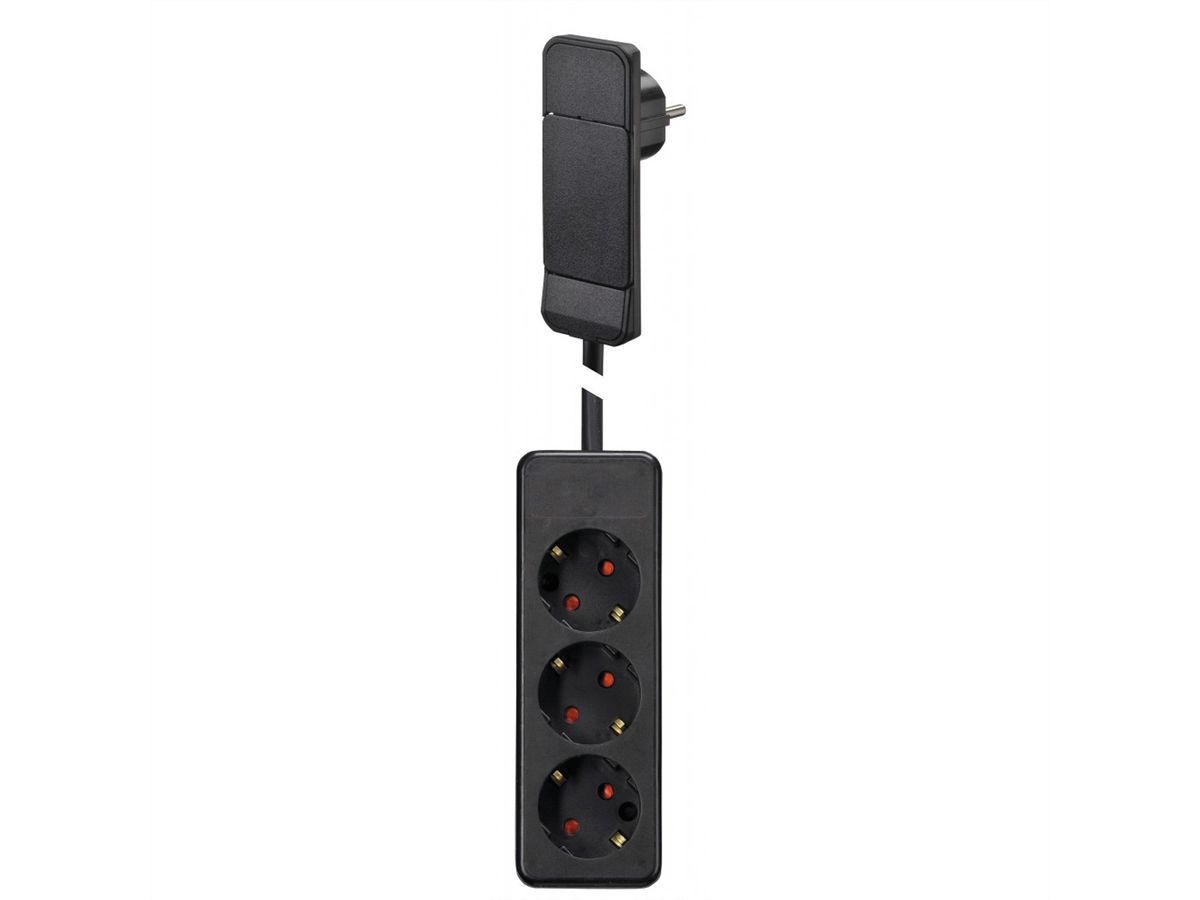 BACHMANN SmartPlug platte stekker, met 3x geaard stopcontact, zwart, 1,6 m