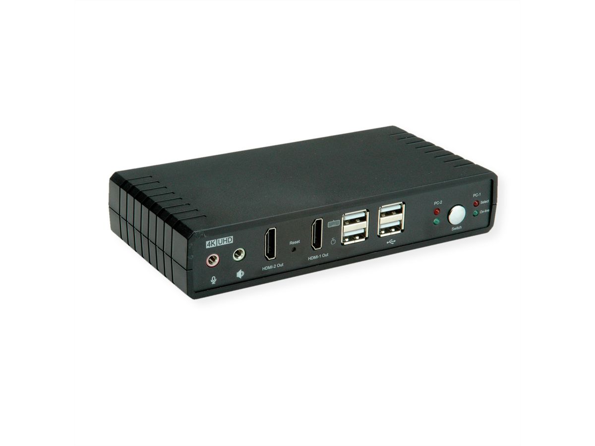ROLINE KVM-audioswitch dual head HDMI 4K60, 1 gebruiker - 2 PC
