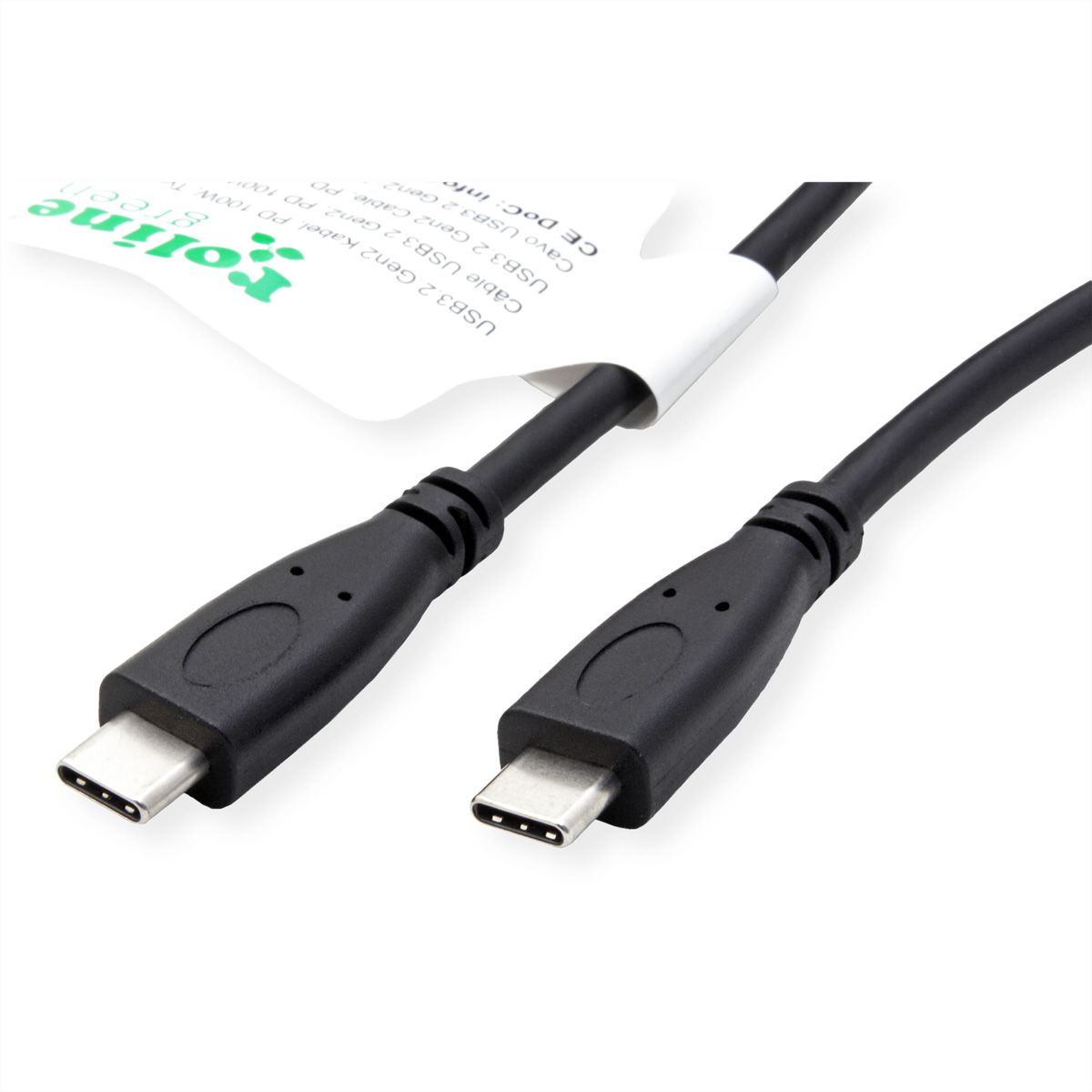 ROLINE GREEN USB 3.2 Gen 2 kabel, C-C, M/M, 4K UHD-1, 10Gbit/s, Emark, 100W, zwart, 1 m