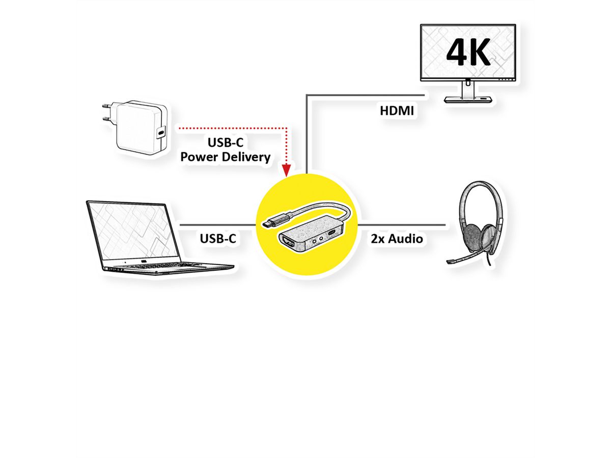 ROLINE dockingstation Type C, 4K HDMI , 2x 3,5mm Audio (TRRS + TRS)