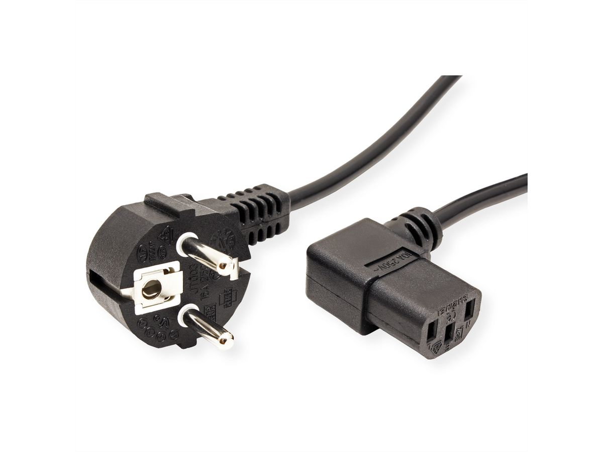 VALUE Power Cable, angled IEC Connector, black, 1.8 m