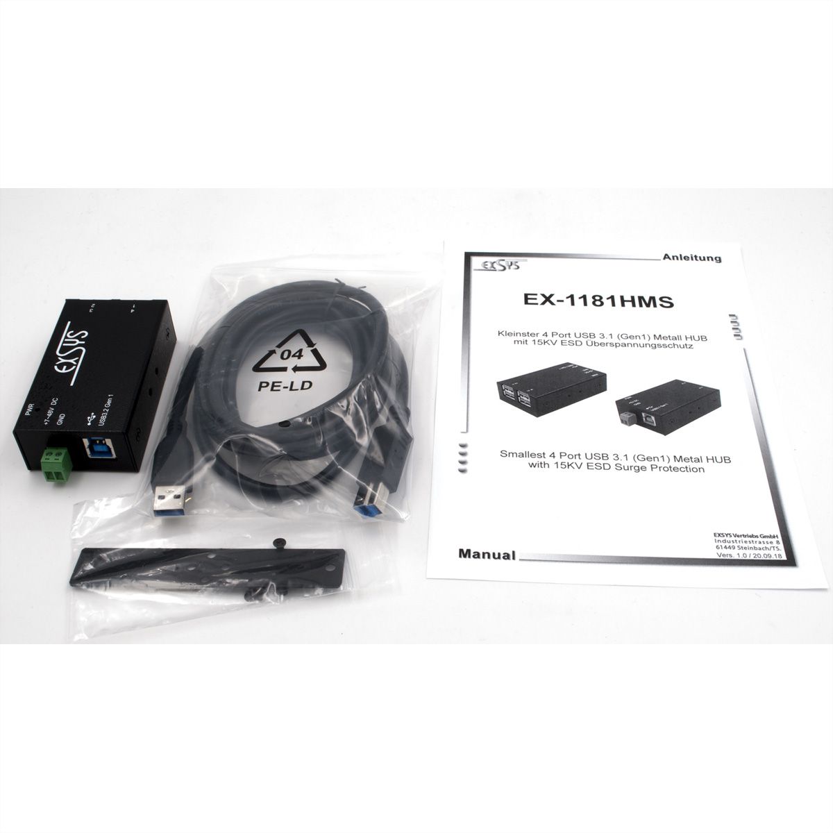 EXSYS EX-1181HMS 4 Port USB  3.2 Gen1 HUB mit15KV ESD Überspannungsschutz