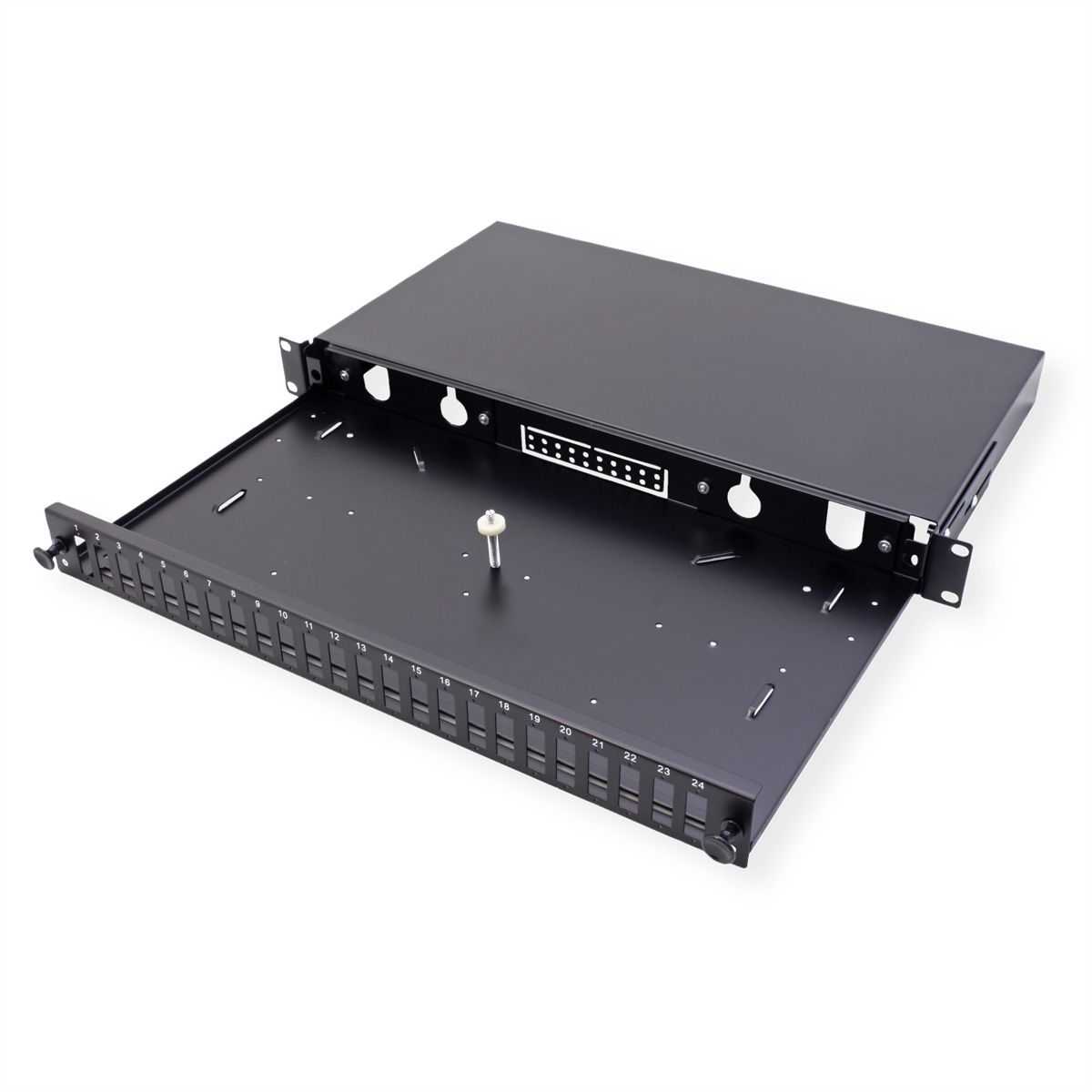 VALUE 19" FO Splice Box, empty, 1U, 24x SC DX / 24x LC quadruple, extendable