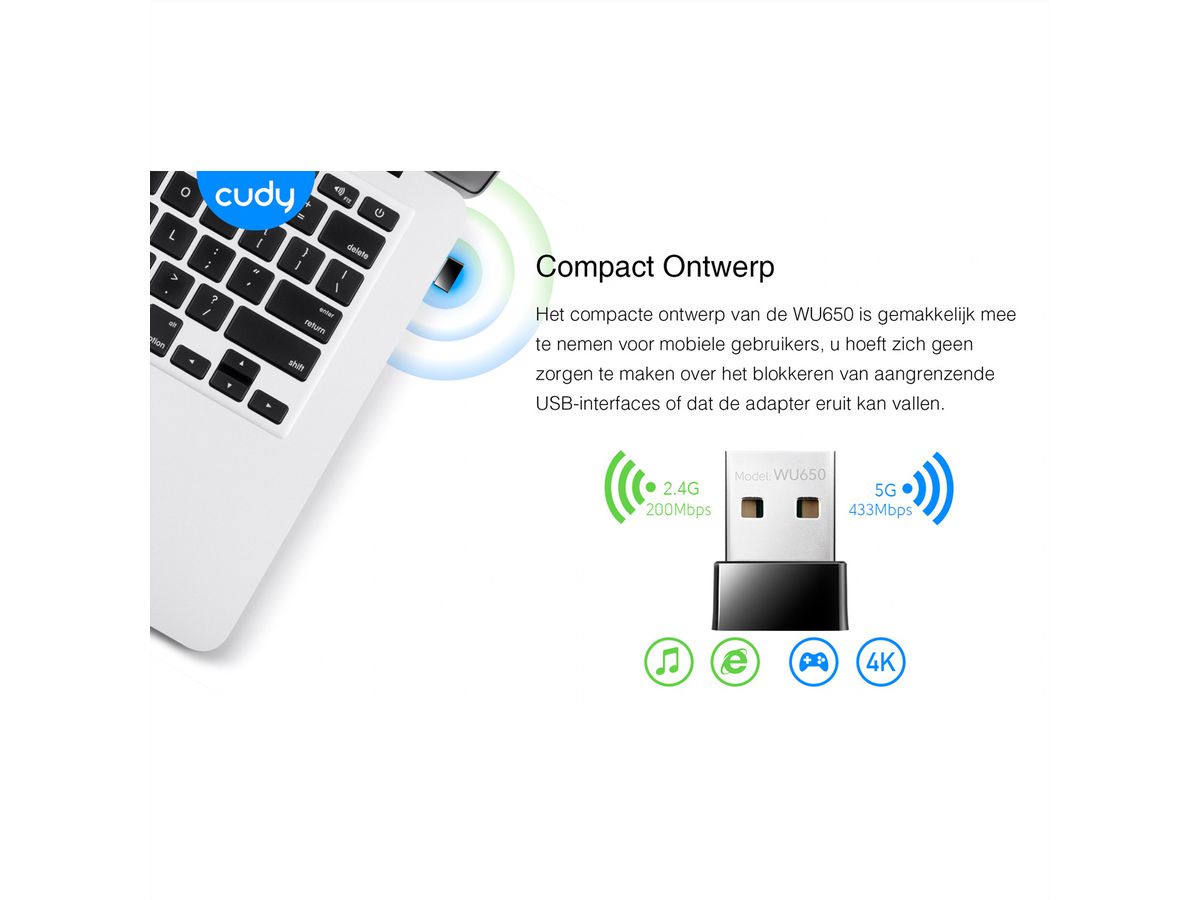 CUDY WU650 AC650 Wi-Fi Mini USB Adapter