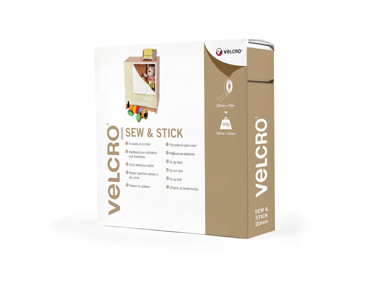 VELCRO® Klettband zum Aufnähen & Aufkleben, Haken & Flausch 20mm x 10m Weiß