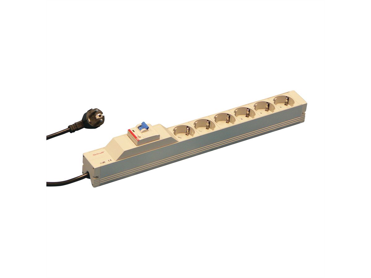 SCHROFF contactdoosstrook, SCHUKO, 6 contactdozen, 19", met aardlekbeveiliging